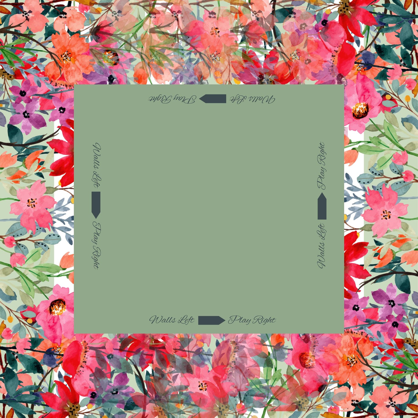 Sage Green Floral with Instructions Mahjong Mat: Mahj Game Tabletop (31.5-inch)