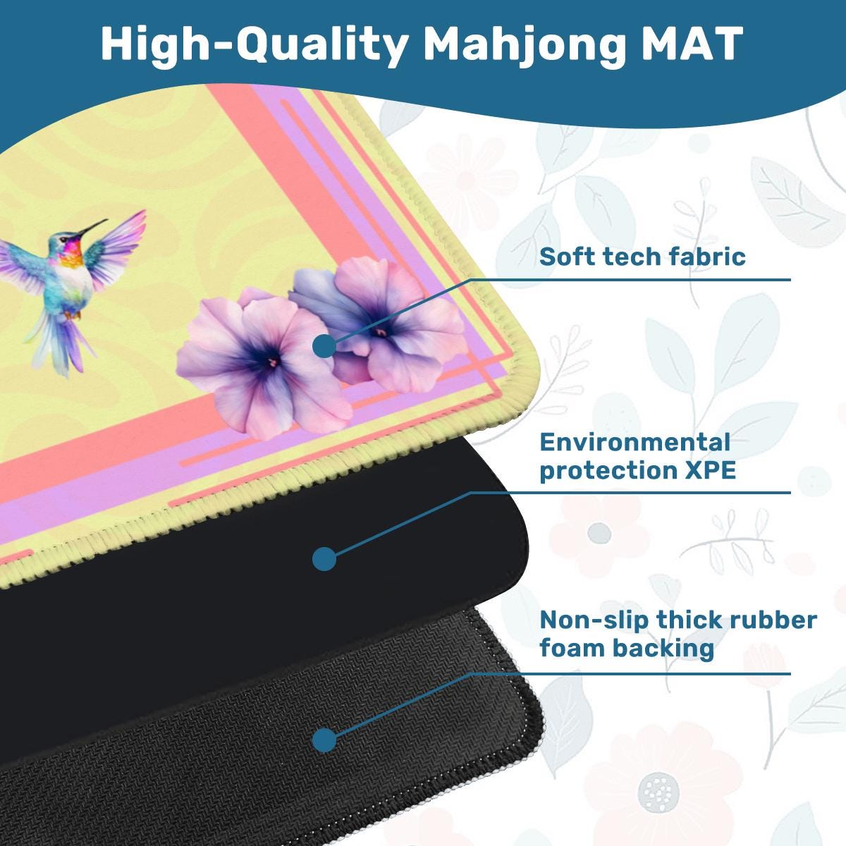 Hummingbird Spring Mahjong Mat: Mahj Game Tabletop (31.5-inch)