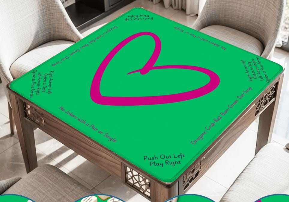 Pink and Green Open Heart Mahjong Mat