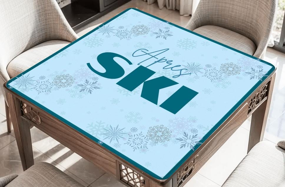 Apres Skiing in Teal Mahjong Mat: Mahj Game Tabletop (31.5-inch)