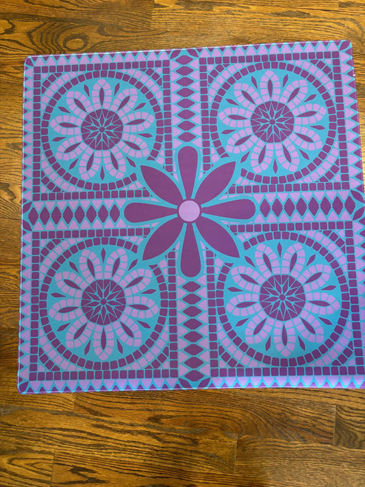 Purple and Teal Tiles Mahjong Mat Tabletop (31.5-inch)