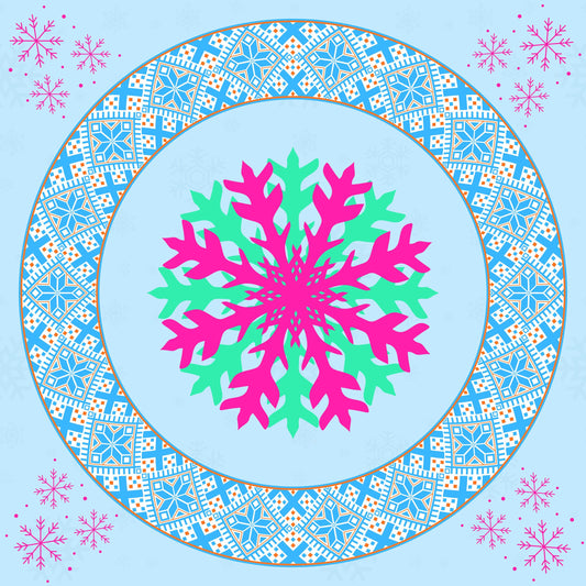 Fair Isle Pink Snowflakes Mahjong Mat Tabletop