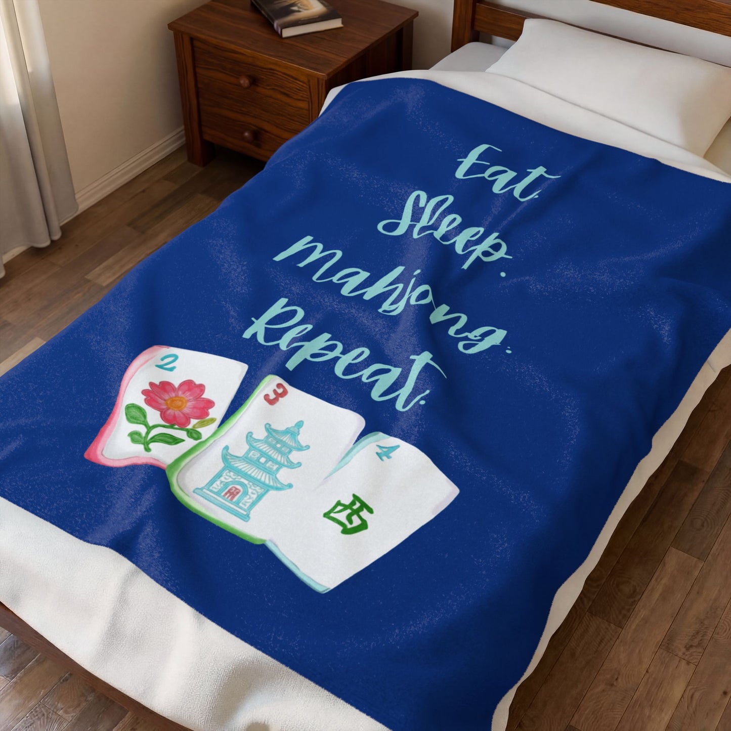 Mahjong Lover Velveteen Plush Blanket, Game Night Gift, Cozy Throw Blanket, Mahjong Player Present, Soft Fleece Blankie