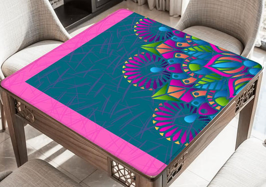 Teal and Pink Party Mahjong Mat: Mahj Game Tabletop (31.5-inch)
