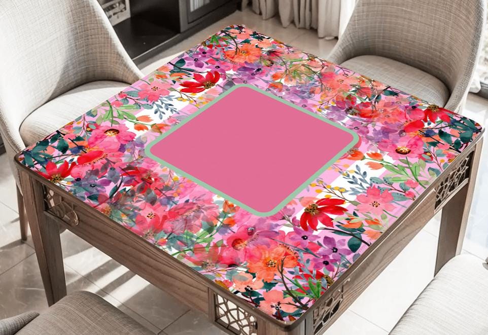 Pink Blooms Mahjong Mat: Neoprene, 33.5" Square