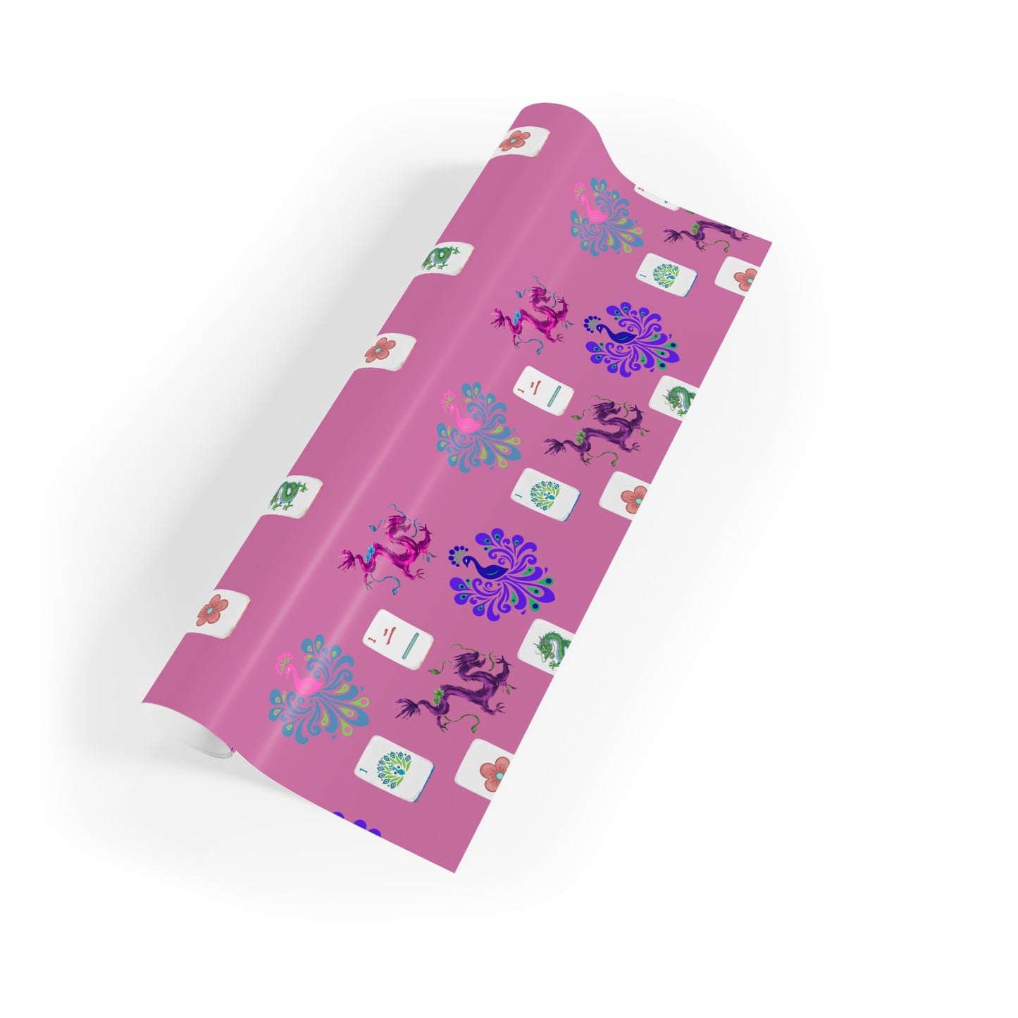 Mahjong Tiles Pattern Gift Wrap Roll | Pink Wrapping Paper