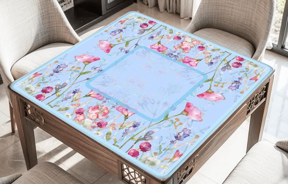 Sky Blue Florals Mahjong Mat