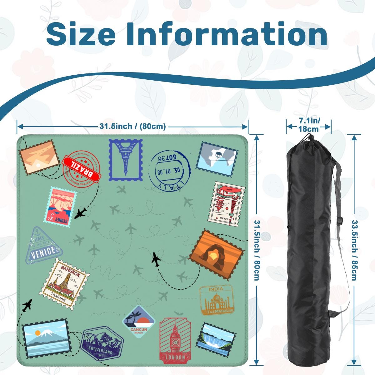 Travel Stamps Mahjong Mat: Mahj Game Tabletop (31.5-inch)