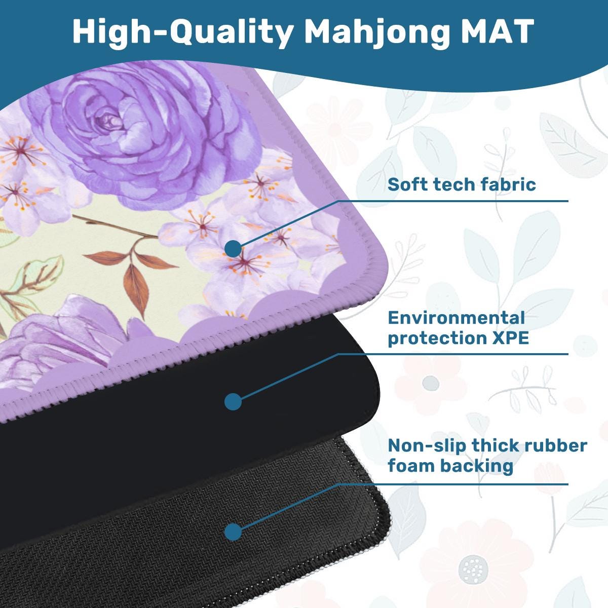 Lavender Flowers Mahjong Mat: Mahj Game Tabletop (31.5-inch)