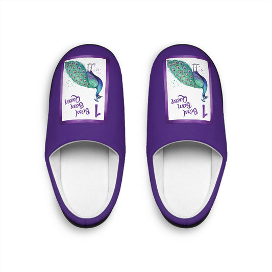 Purple Peacock Bird Bam Mahjong Women's Slippers - Cozy Mahj House Shoes, Gift for Her