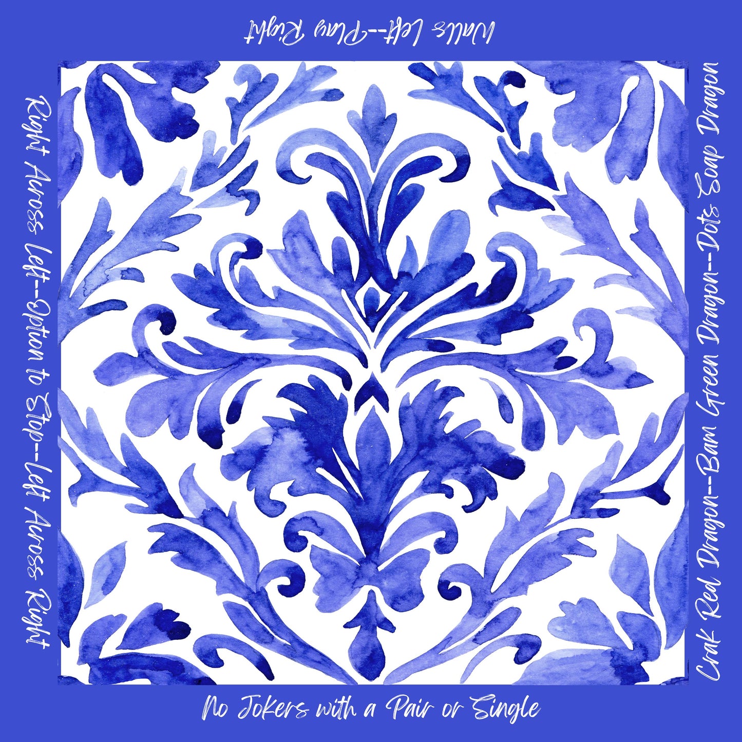 Deep Blue Floral Mahjong Mat with instructions: Mahj Game Tabletop (31.5-inch)