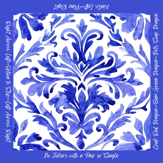 Deep Blue Floral Mahjong Mat with instructions