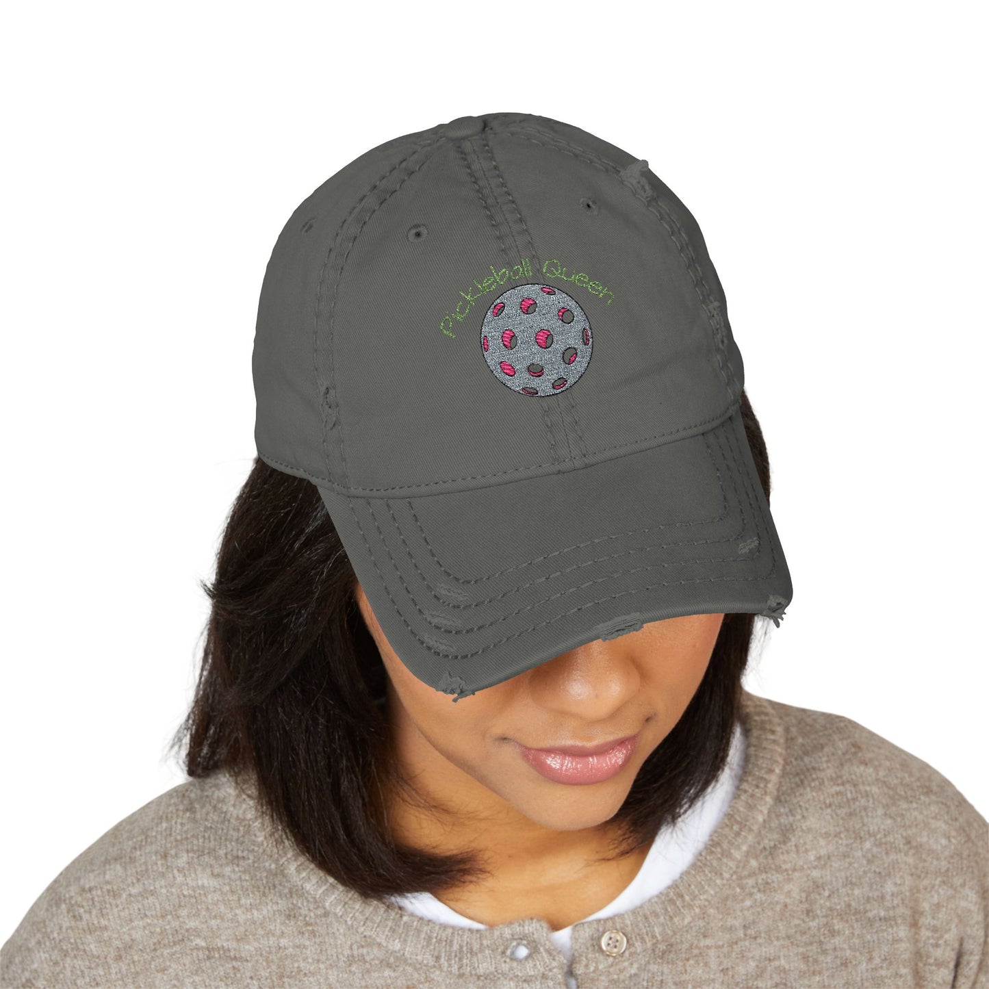 Distressed Pickleball Queen Hat Embroidery - Trendy Cap for Sports Lovers, Casual Outings, Gifts for Pickleball Players