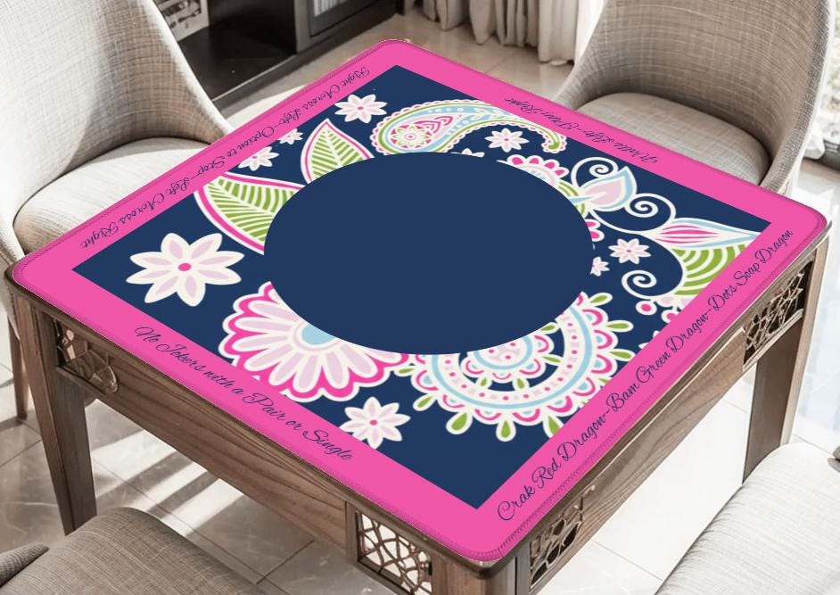 Pink Paisley Mahjong Mat with Printed Mahj Instructions: Non-Slip Polyester, 31.5" Square