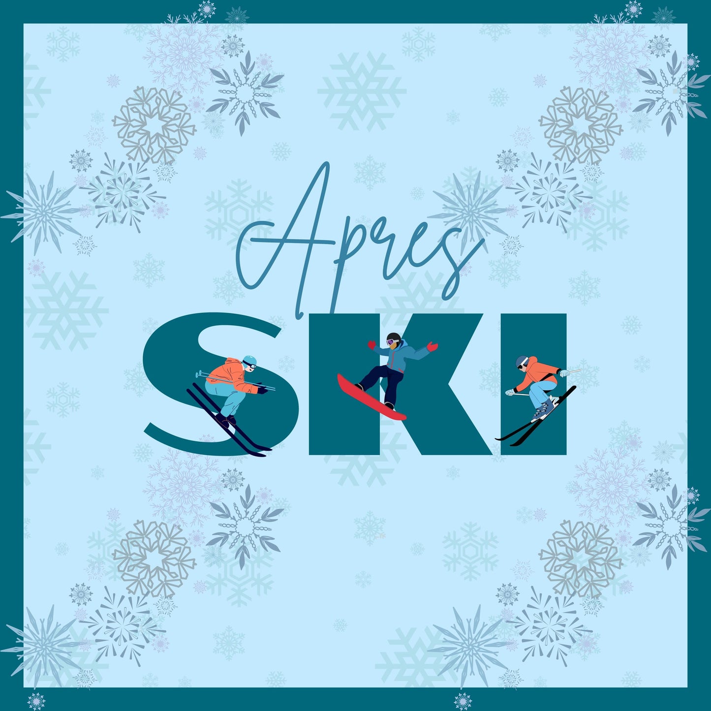 Apres Skiing in Teal with Skiers Mahjong Mat: Mahj Game Tabletop