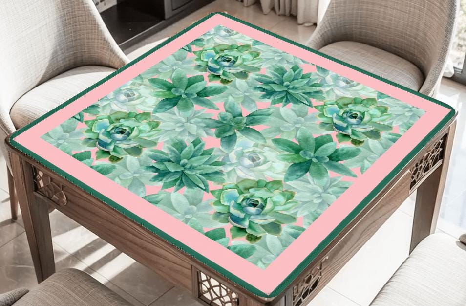 Emerald Pink Floral Mahjong Mat: Mahj Game Tabletop