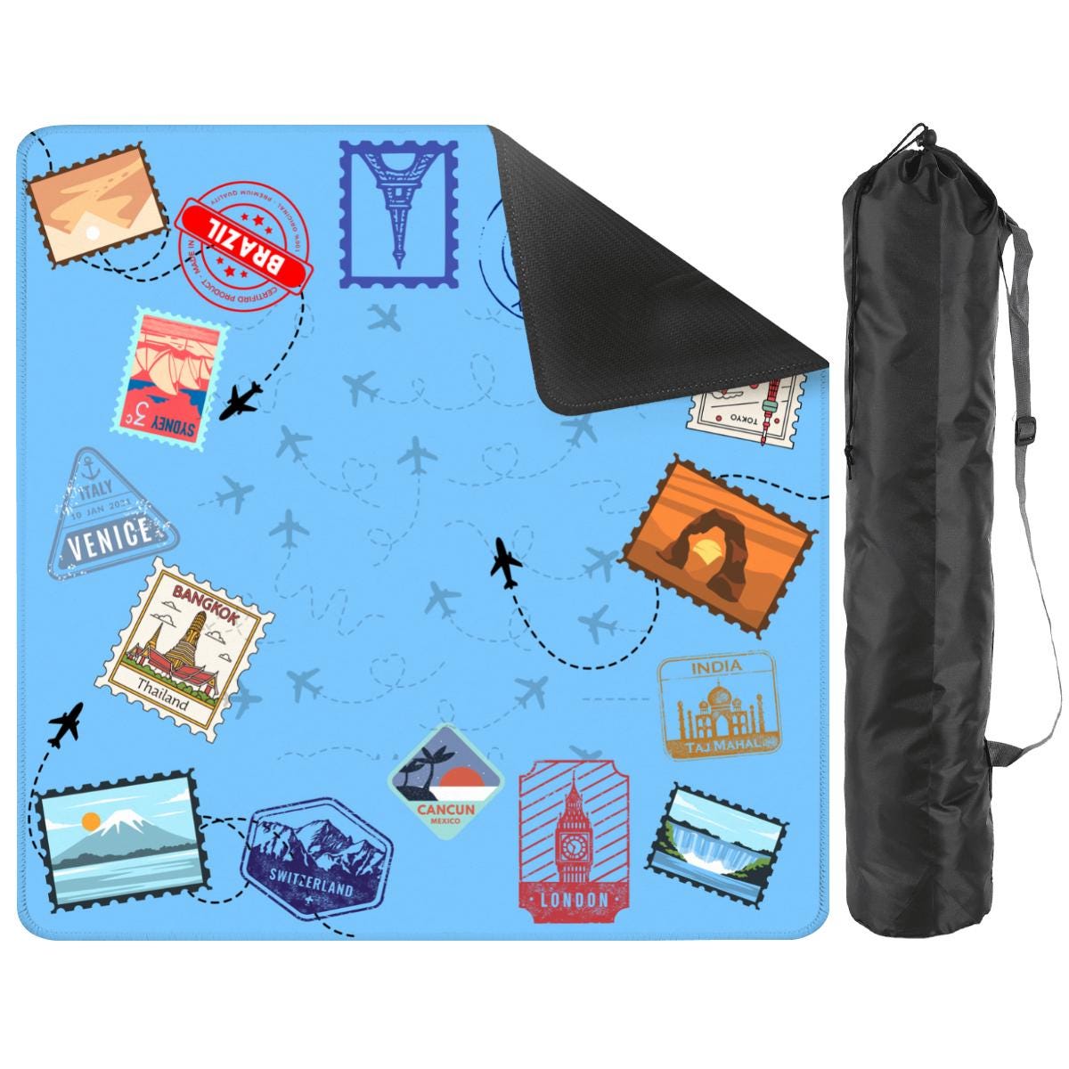 Travel Stamps Blue Travel Mahjong Mat: Mahj Travel-size  (20.95-inch)