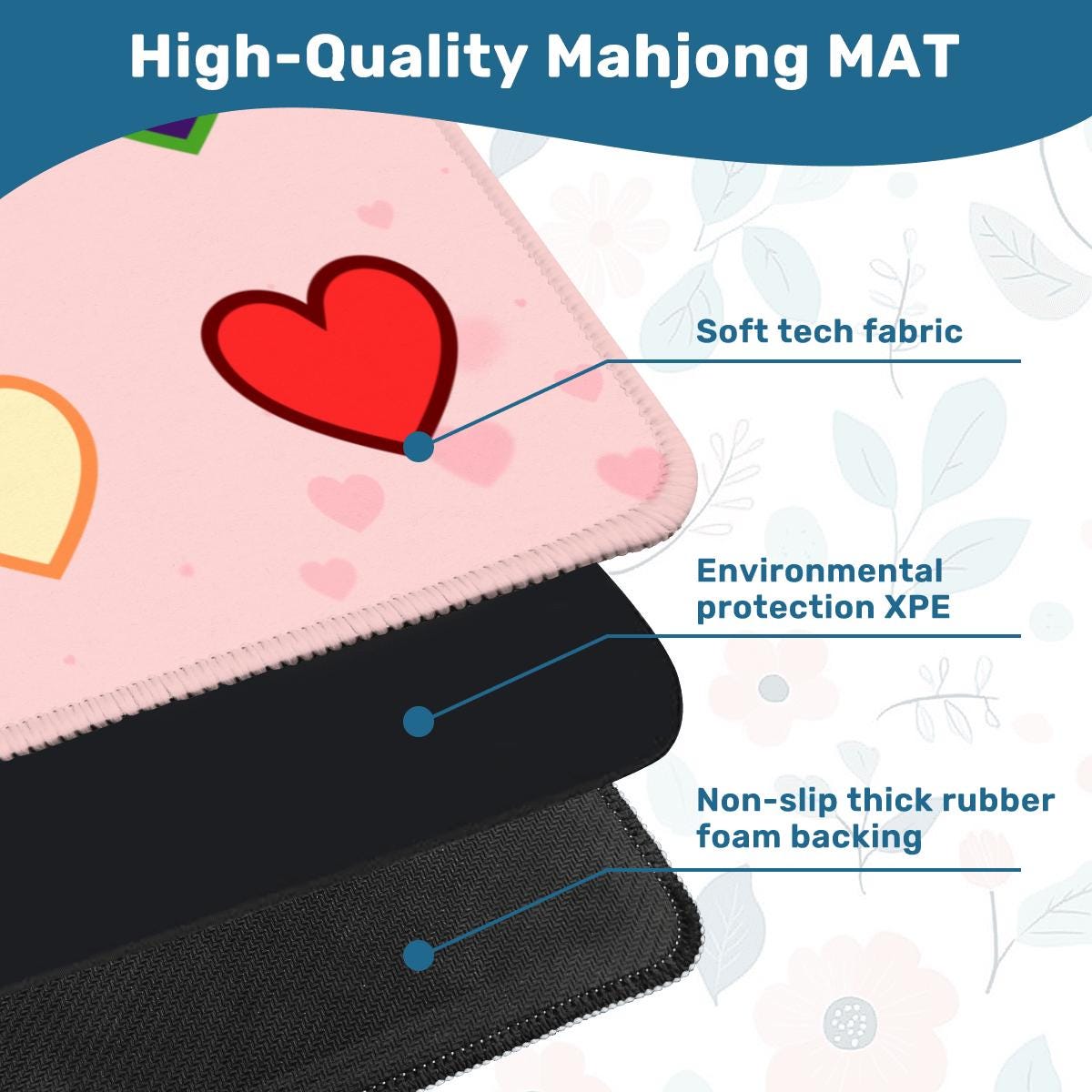 Hearts Outlined Mahjong Mat: Mahj Game Tabletop (31.5-inch)