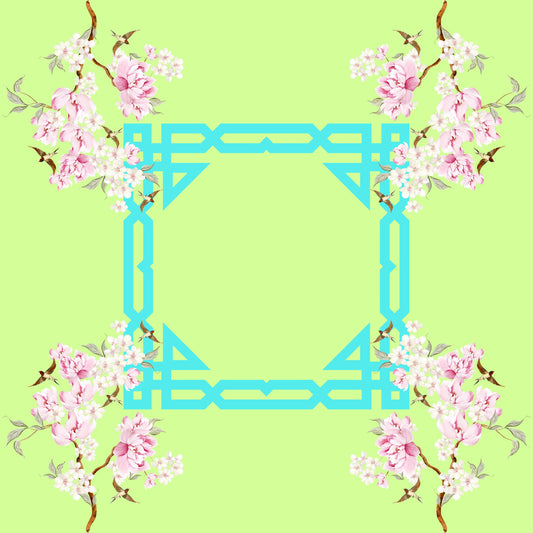 Lime Cherry Blossoms Mahjong Mat: Mahj Game Tabletop (31.5-inch)