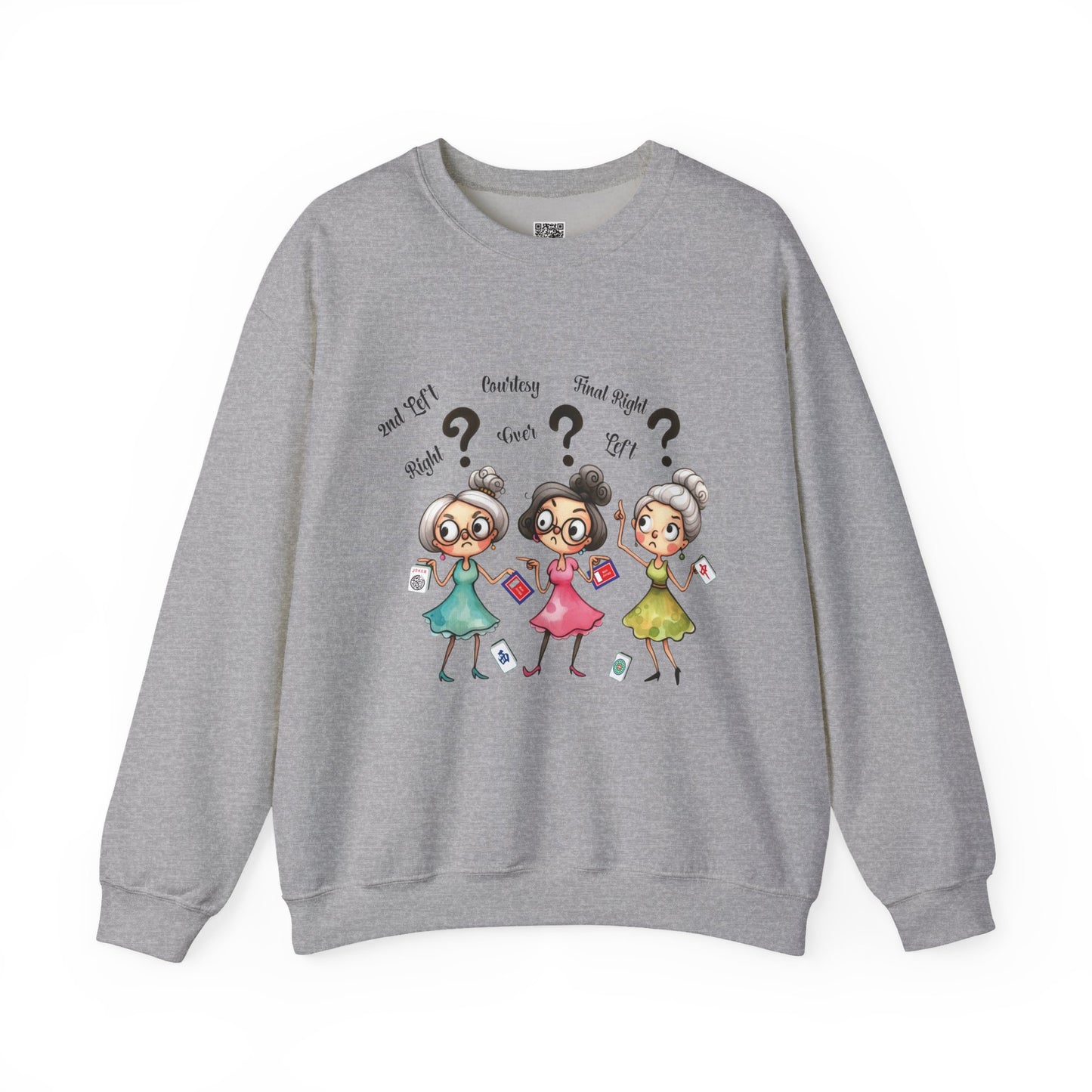 Mahjong Grannies Sweatshirt | Cute Cartoon Ladies with Question Marks