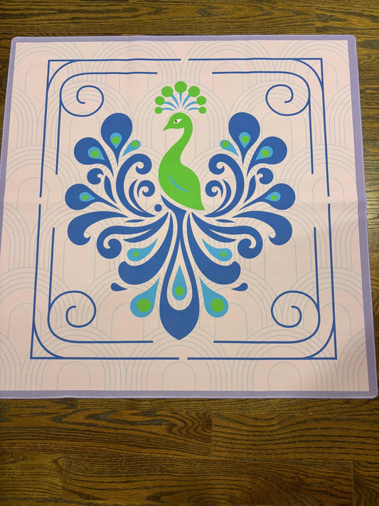Pretty as a Peacock Mahjong Mats: Non-Slip Polyester, 31.5" Square