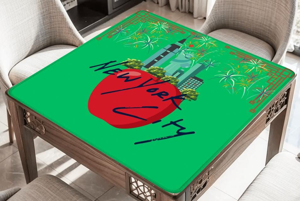 New York City Green Mahjong Mat: Mahj Game Tabletop (31.5-inch)