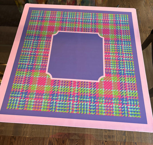 Purple and Pink Plaid Mahjong Mat: Mahj Game Tabletop (31.5-inch)