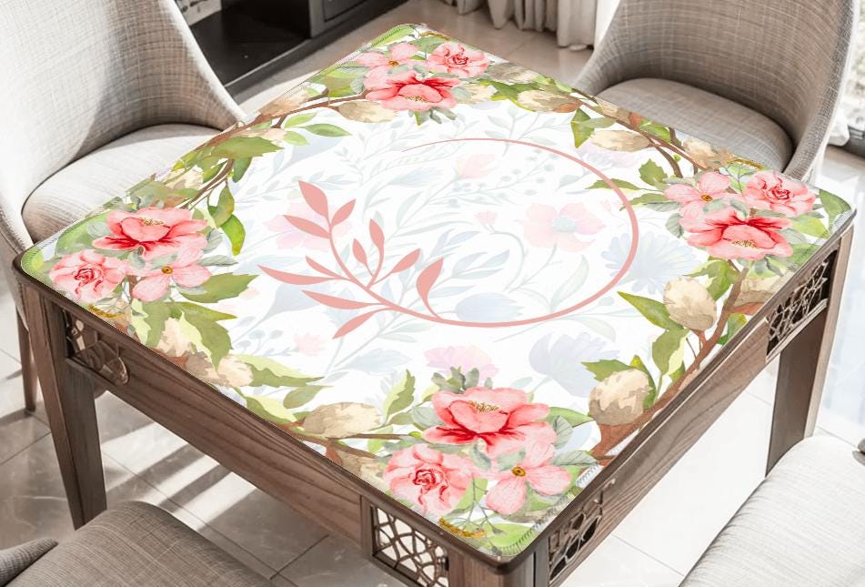 Red Floral Branches Mahjong Mat