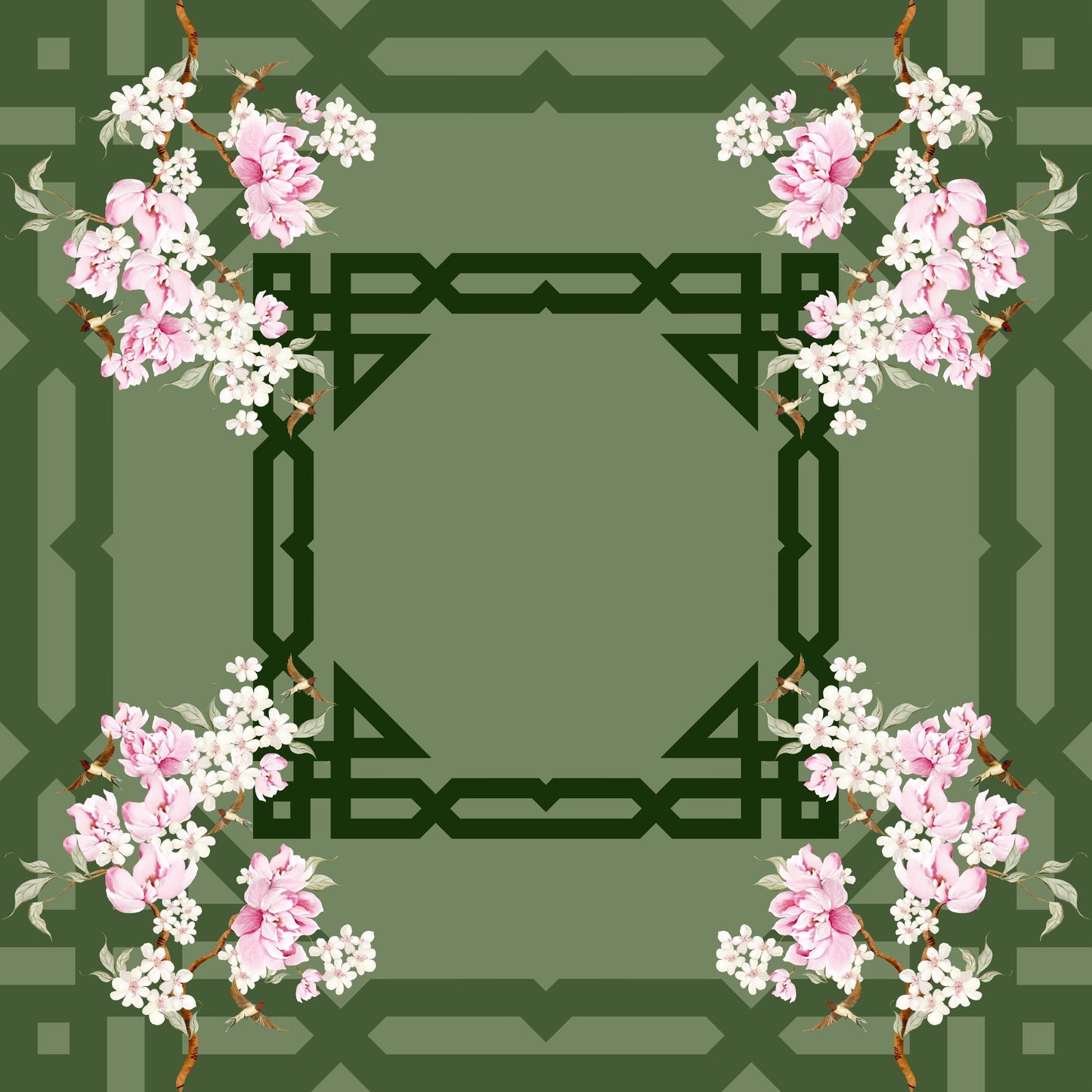 Green Bamboo Blossoms Mahjong Mat