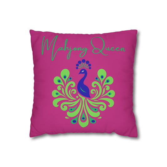 Pink Bird Bam Queen Mahjong square pillowcase