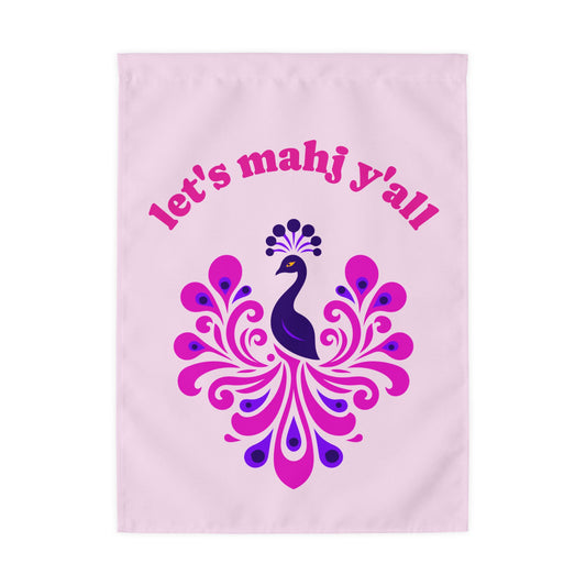 Let's Mahj Y'all Outdoor Flag with Rod Pocket | Pink Peacock Design