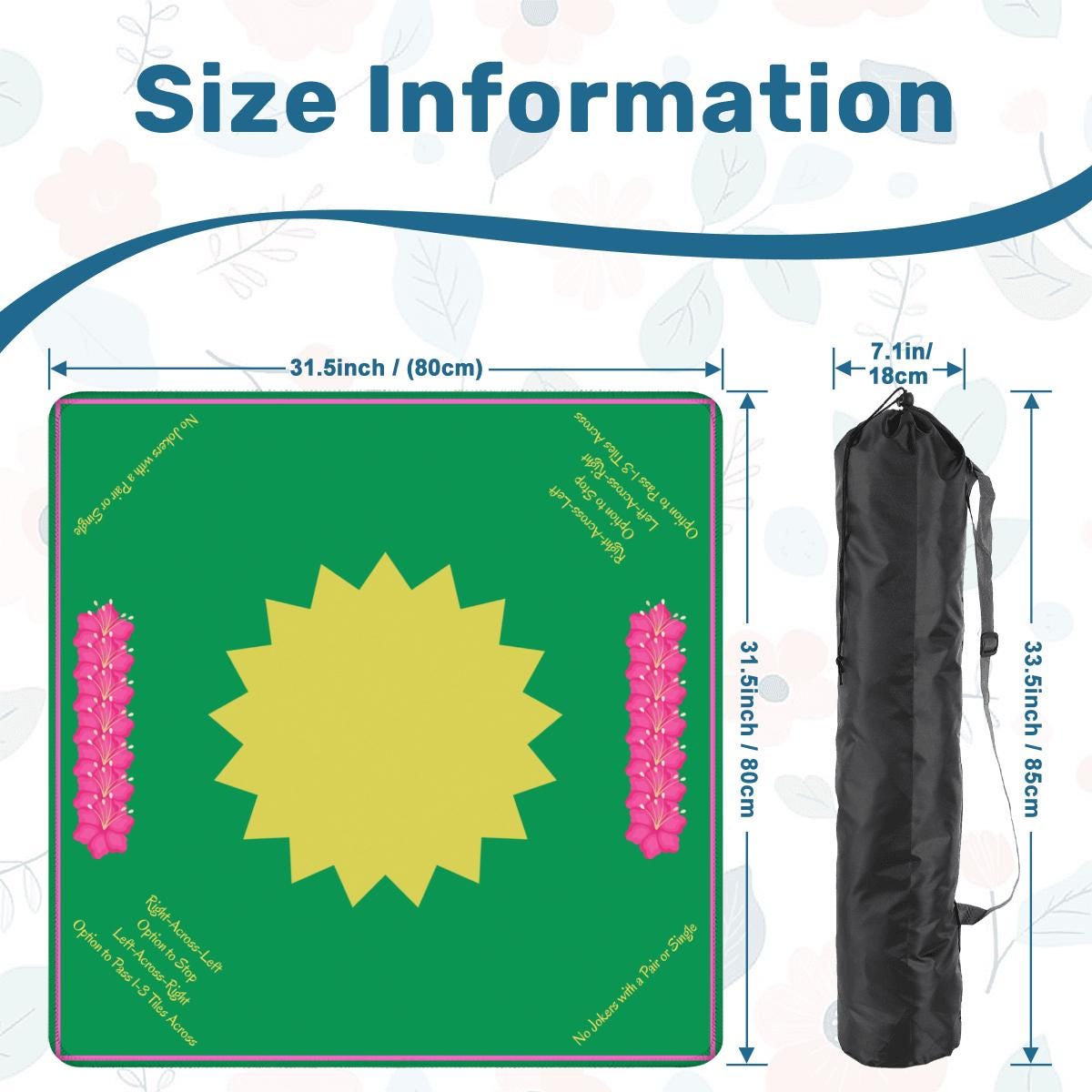 Green Sunshine Mahjong Mat with Instructions: Mahj Game Tabletop (31.5-inch)