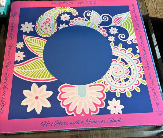 Pink Paisley Mahjong Mat with Printed Mahj Instructions: Non-Slip Polyester, 31.5" Square