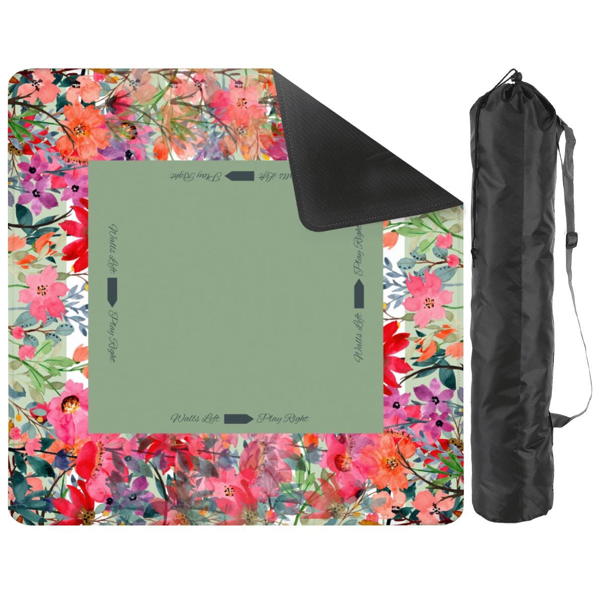 Sage Green Floral with Instructions Mahjong Mat: Mahj Game Tabletop (31.5-inch)
