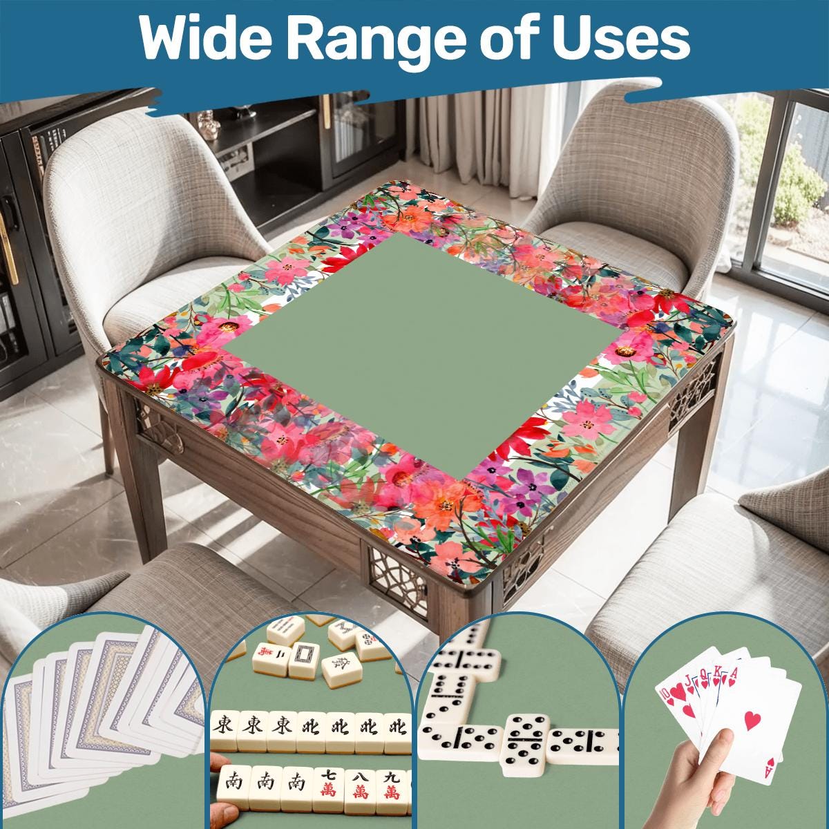 Green Bright Floral Mahjong Mat