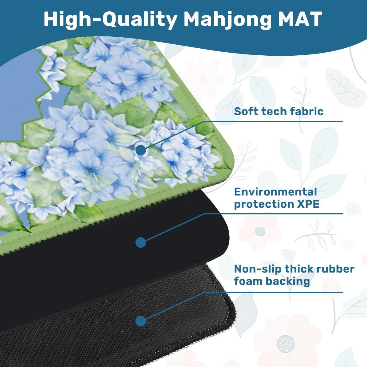Sea of Hydrangeas Mahjong Mat: Mahj Game Tabletop 33"