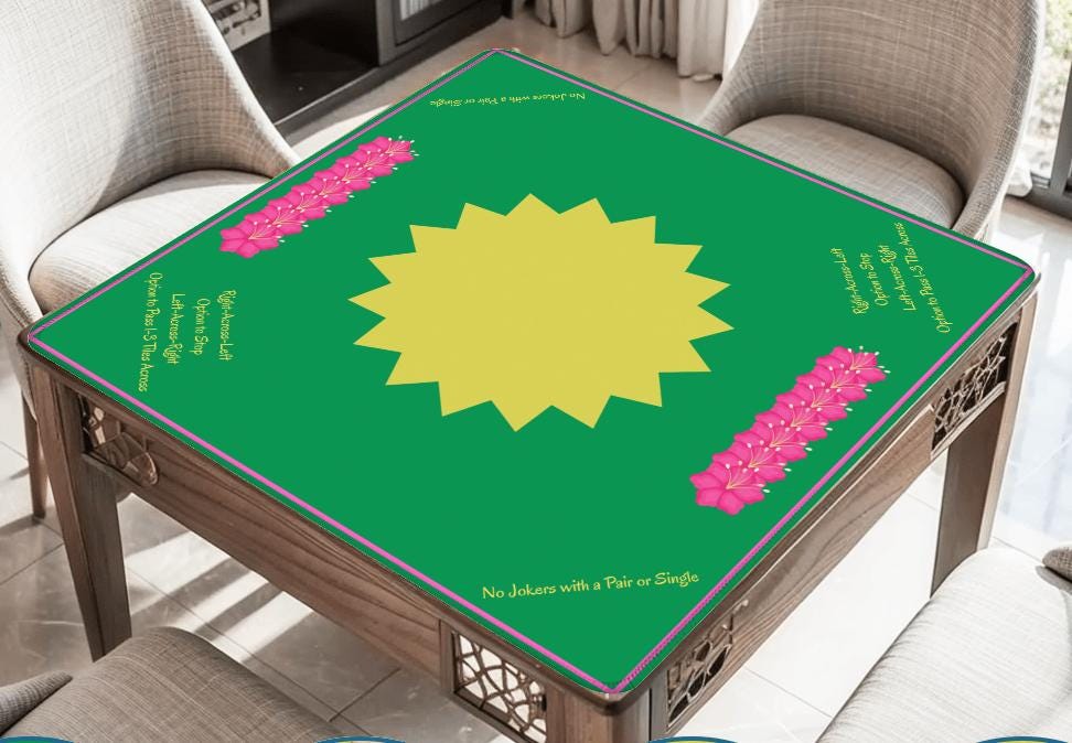 Green Sunshine Mahjong Mat with Instructions: Mahj Game Tabletop (31.5-inch)