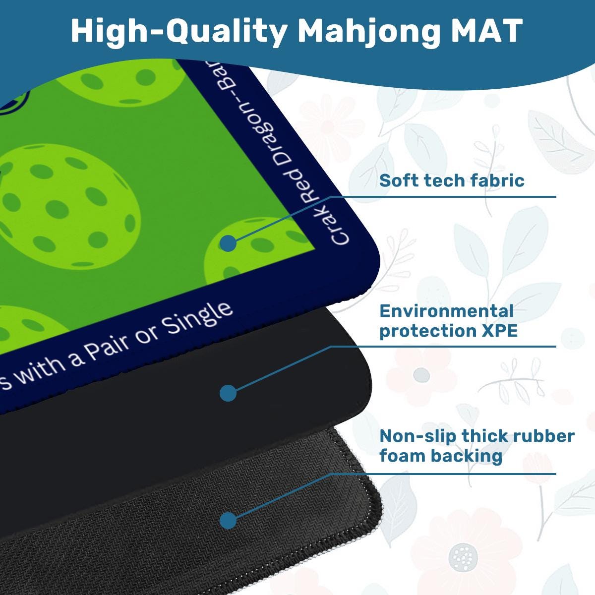 Pickleball with Directions Mahjong Mat: Mahj Game Tabletop (31.5-inch)