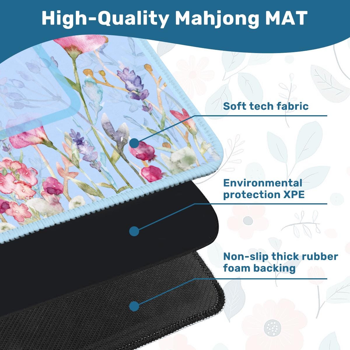Sky Blue Florals Mahjong Mat