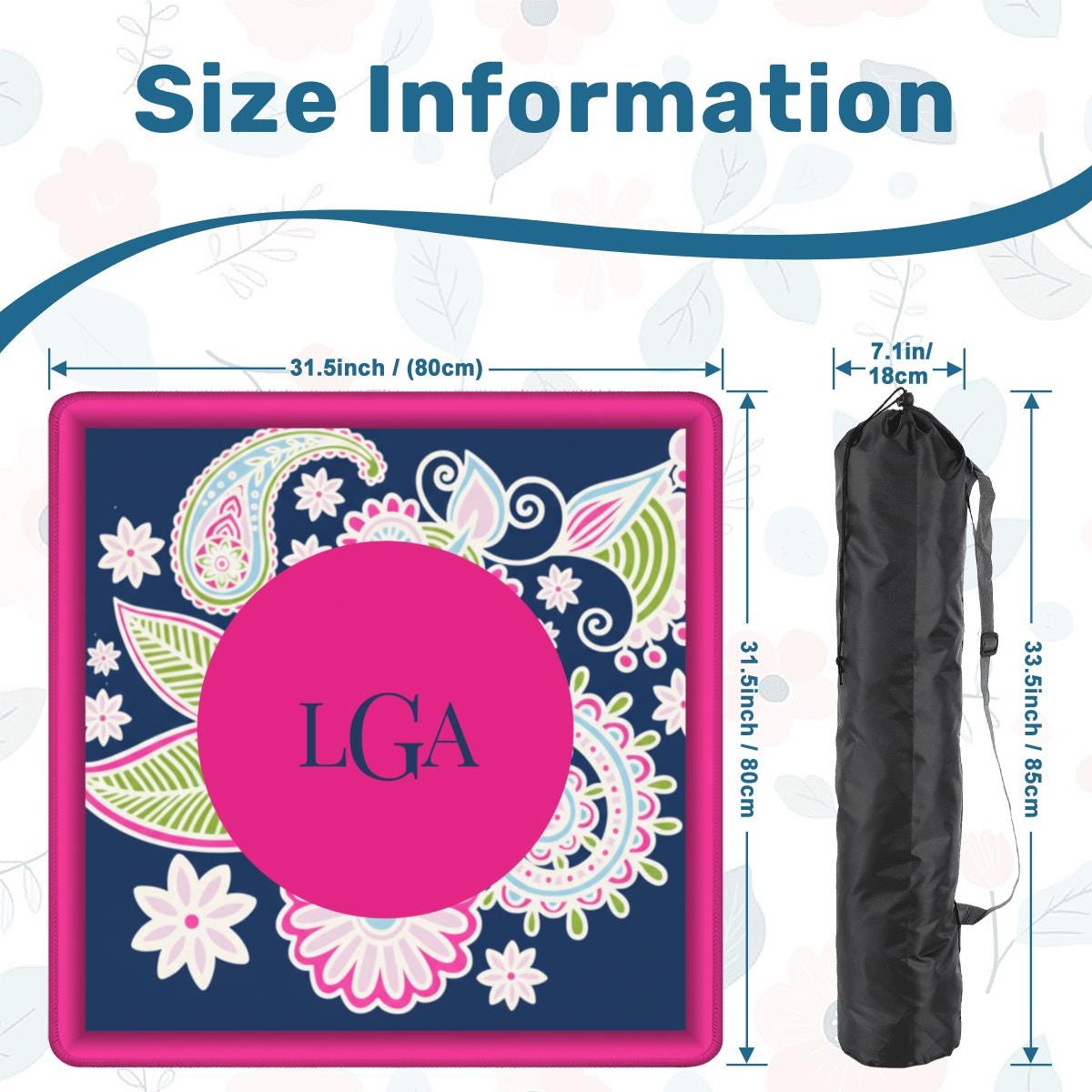 Navy Paisley Custom Monogram Mahjong Mat: Mahj Game Tabletop (31.5-inch)