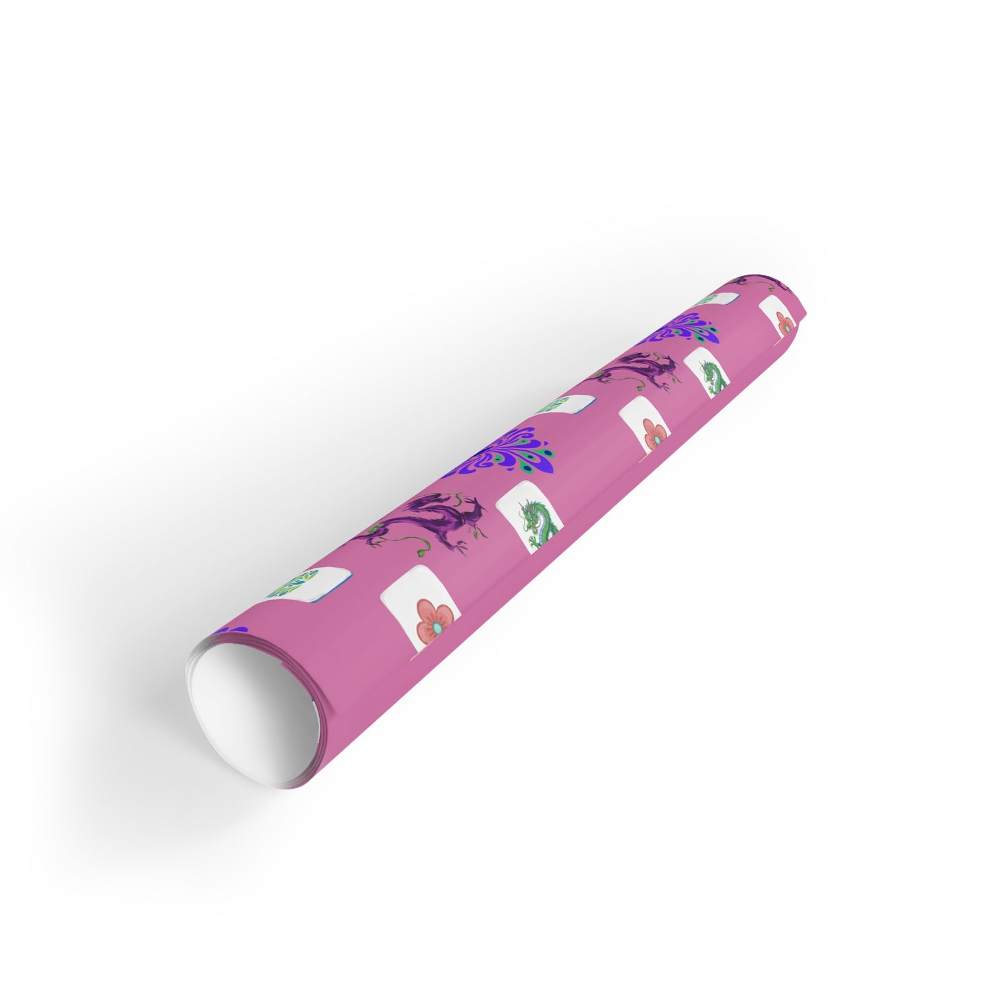 Mahjong Tiles Pattern Gift Wrap Roll | Pink Wrapping Paper