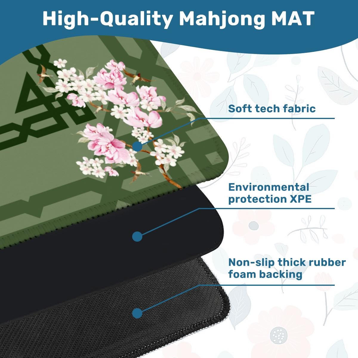 Green Bamboo Blossoms Mahjong Mat