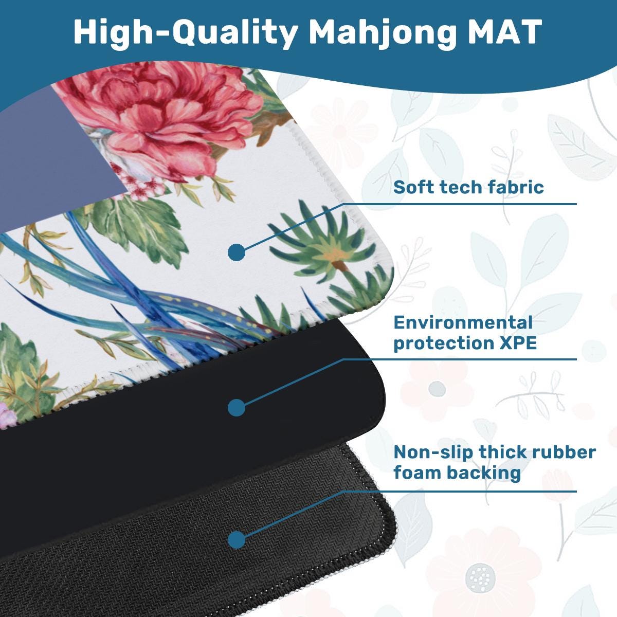 Floral Bam Bird Mahjong Mat: Mahj Game Tabletop
