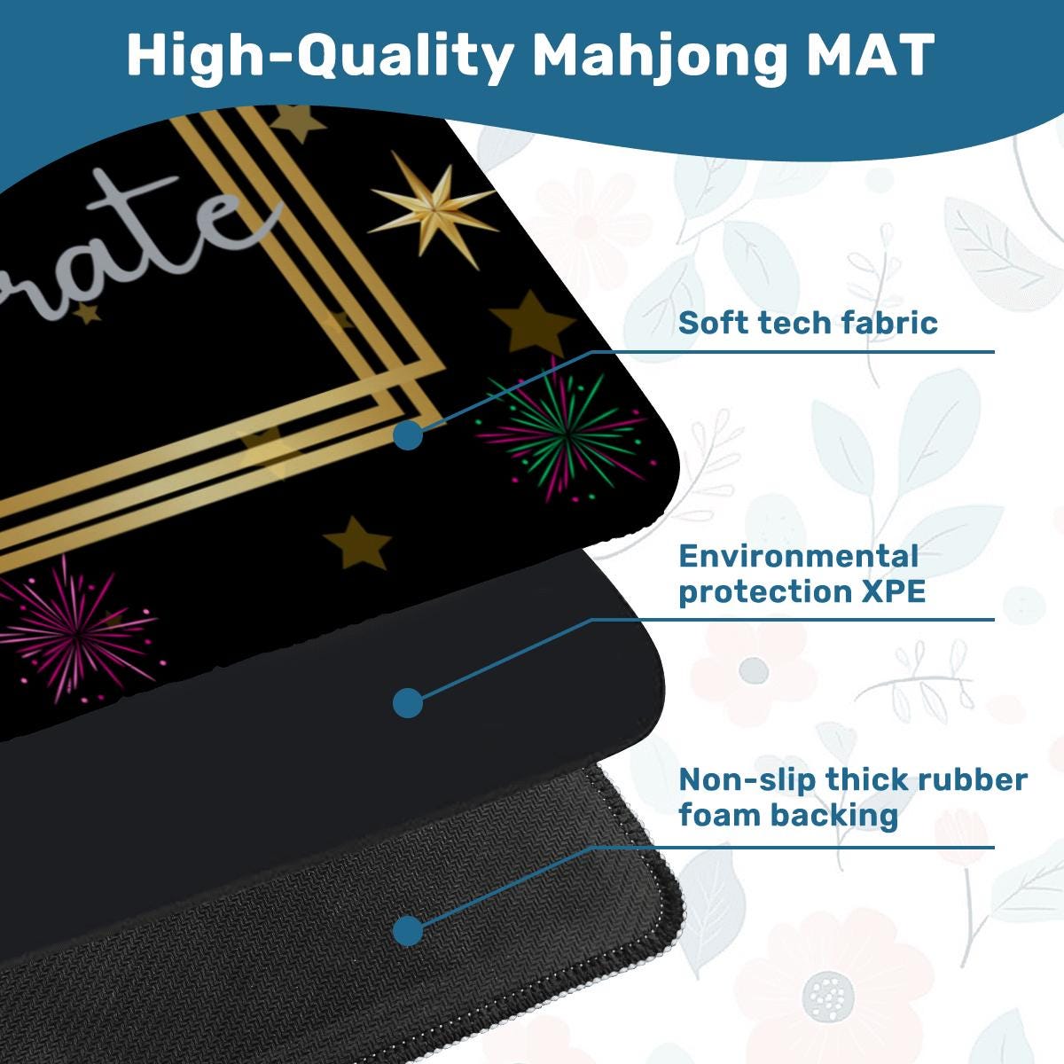 Let's Celebrate Mahjong Mat: Mahj Game Tabletop (31.5-inch)