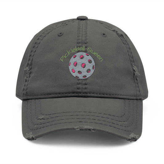 Distressed Pickleball Queen Hat Embroidery - Trendy Cap for Sports Lovers, Casual Outings, Gifts for Pickleball Players