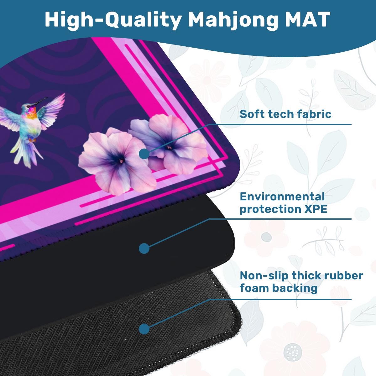 Hummingbird Blossoms Mahjong Mat: Mahj Game Tabletop (31.5-inch)