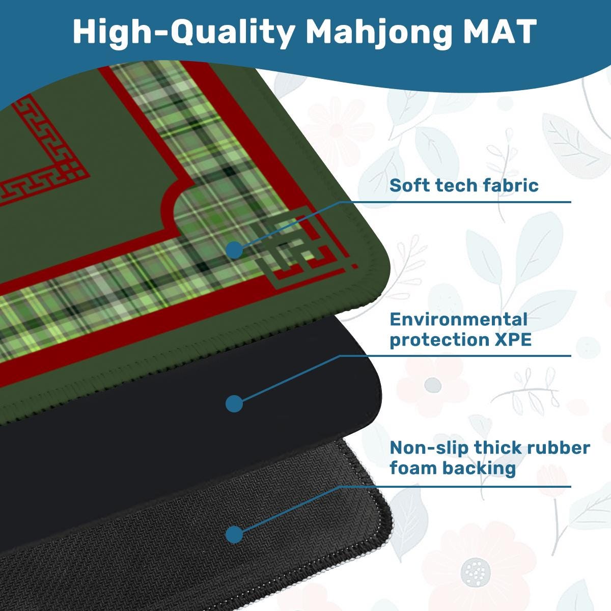 Olive Plaid Mahjong Mat: Mahj Game Tabletop (31.5-inch)