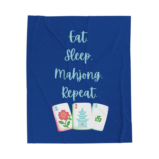 Mahjong Lover Velveteen Plush Blanket, Game Night Gift, Cozy Throw Blanket, Mahjong Player Present, Soft Fleece Blankie