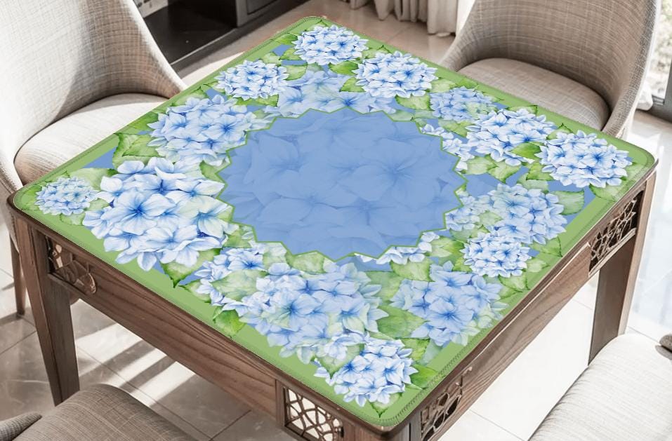 Sea of Hydrangeas Mahjong Mat: Mahj Game Tabletop 33"