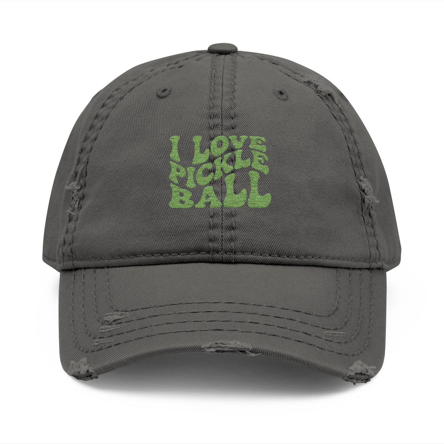 Distressed Pickleball Hat with I Love Pickle Ball Embroidery - Trendy Cap for Sports Lovers, Casual Outings, Gifts for Pickleball Players